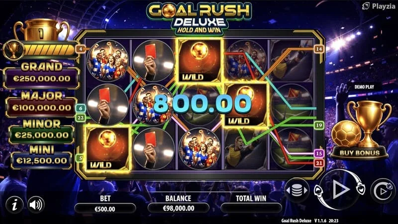 Goal Rush Deluxe - permainan dasar, kemenangan payline